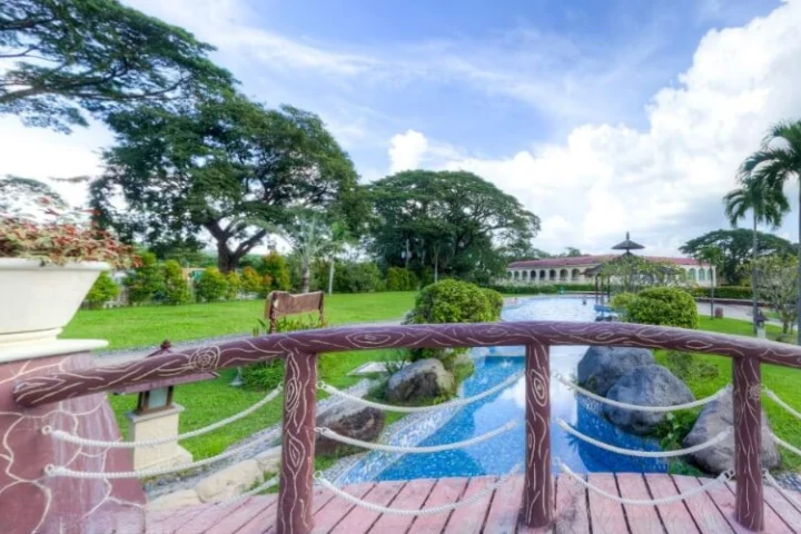Railed walkway and gardens at Fontana Leisure Parks, Clark