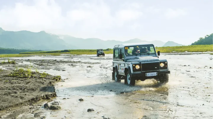 4x4 jeep crossing the lahar field on the way to Mount Pinatubo