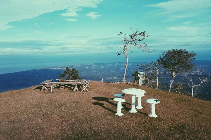Picnic table on the hilltop viewpoint at Puncak Tanawan