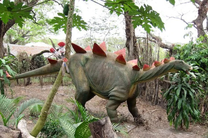 Stegosaurus model in the park at Dinosaur Island, Clark